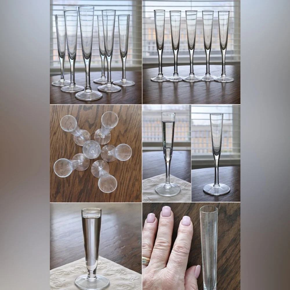 Vintage MCM Tall Slender Cordial Champagne Flute Glasses Set of 6   7” tall